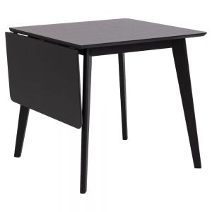 Lille spisebord med foldbar plade monteret på siden. Bordet kan derved forlænges fra 80 centimers længde til 120 centimeter.