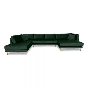 Cali U openend sofa højrevendt, velour-Mørkegrøn (Ri38/B78)