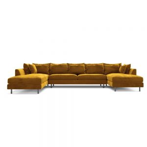 Ofelia velour U-sofa, højrevendt-Karry gul (R41/B68)