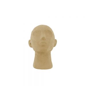 Sandfarvet hovede statue, en figur af et ansigt i polyresin