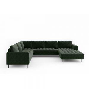 Rouge højrevendt U-sofa, fløjl-Mørkegrøn