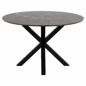 Brunt marmor spisebord i rund form med stel i metal